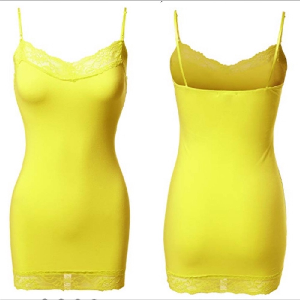 PLUS Neon Yellow Long Lace Cami Spaghetti Top